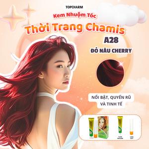 Nhuộm tóc màu Đỏ Nâu Cherry A28 nổi bật TOPCHARM 30 màu, lên màu nhanh chuẩn, dưỡng tóc bóng mềm (kèm oxy, bao tay, lược) Nhuộm Tóc Đổi Màu Tóc Nữ
