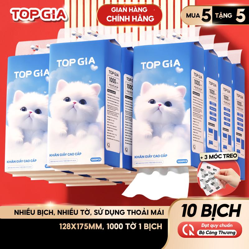   COMBO 10 BỊCH - SIÊU MỀM MỊN  Thùng 10 Bịch Khăn Giấy Rút Đáy GIA GIA TOPGIA 4 Lớp 1000 Tờ Bịch Làm Từ Bột Gỗ Tự Nhiên An Toàn ĐẠT QUY CHUẨN BỘ CÔNG THƯƠNG Tặng Kèm 3 Móc Treo Tiện Lợi  vTG68  