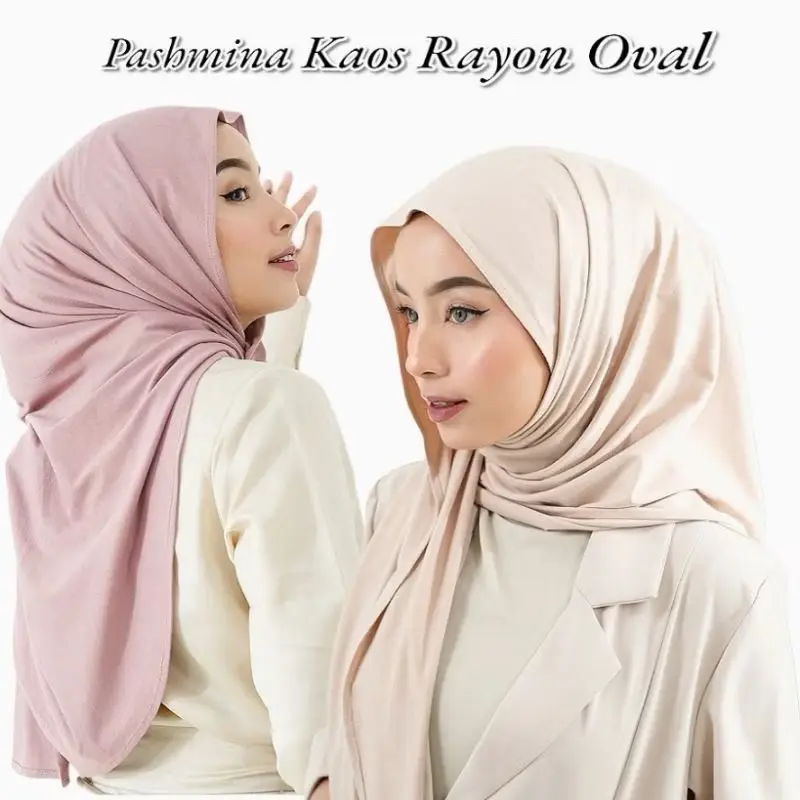 Pashmina Kaos Rayon Oval Shawl by -Hijab Natural- - Muslim Wanita - Panjang, Garis superrayon wisteria Kerudung Segi