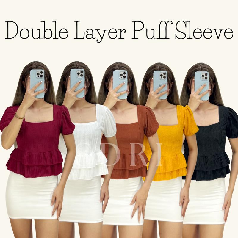 SDRI DOUBLE LAYER PUFF SLEEVE TOPS SMALL TO MEDUM - TikTok Shop Philippines