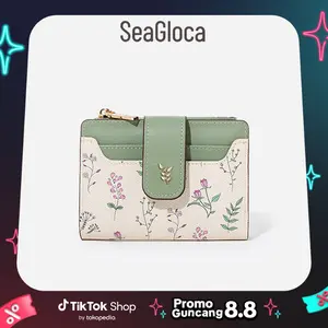 Seagloca Model Baru Dompet koin Lipat Pendek kartu Wanita murah Motif Bunga dengan Resleting No.1845