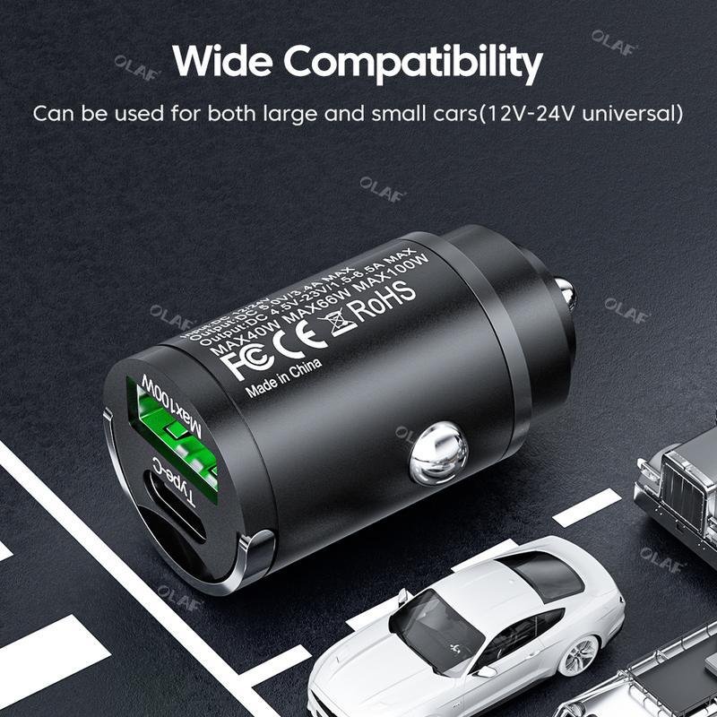 Bộ sạc ô tô USB Type C, 100W, Sạc nhanh, QC3.0 và PD, Bộ Chuyển Đổi sạc điện thoại trên ô tô, Tương thích với iPhone, Samsung, Huawei, Xiaomi 7