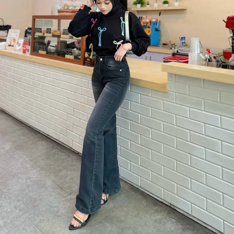 ORE - CZ 930 Size 27-34 - Highwaist Strecht Cutbray Jeans Vintage Black Washed Slim-fitting Celana Kaki 2