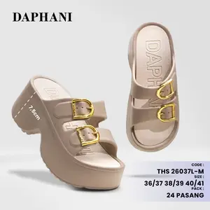 Sandal Slop Daphani Wanita Tinggi 7Cm Bahan Karet EVA Anti Slip Dengan Model Strap Kekinian