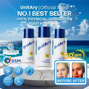 [KULIT KOMBINASI]  UNITARY Global Suncare Physical Sunscreen 50ml UV Protector SPF 50+ PA++++Mixed Skin Non-Acne Glowing Sesuaikan Keseimbangan Air dan Minyak,Wajah Kusam Mudah Diserap【Hassle-free Formula & Breathable】