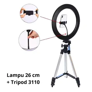 Ringlight 26cm + Tripod 3110 Selfie Make Up Live Lampu Holder Led