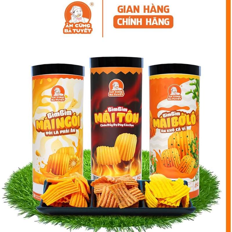 Combo MÁI ẤM gồm: 1 hũ Snack  Bim Bim Mái Tôn +1 hũ Bim Bim Mái Ngói +1 hũ Bim Bim Mái Bờ Lô  - Ăn Cùng Bà Tuyết