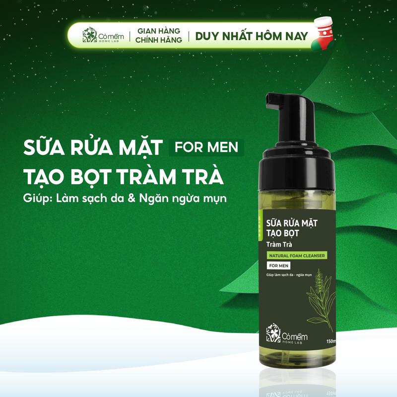 Sữa Rửa Mặt Tạo Bọt Tràm Trà Cho Nam Sạch Sâu Chuẩn Men Kiềm Dầu Giảm Mụn Cỏ Mềm 150ml