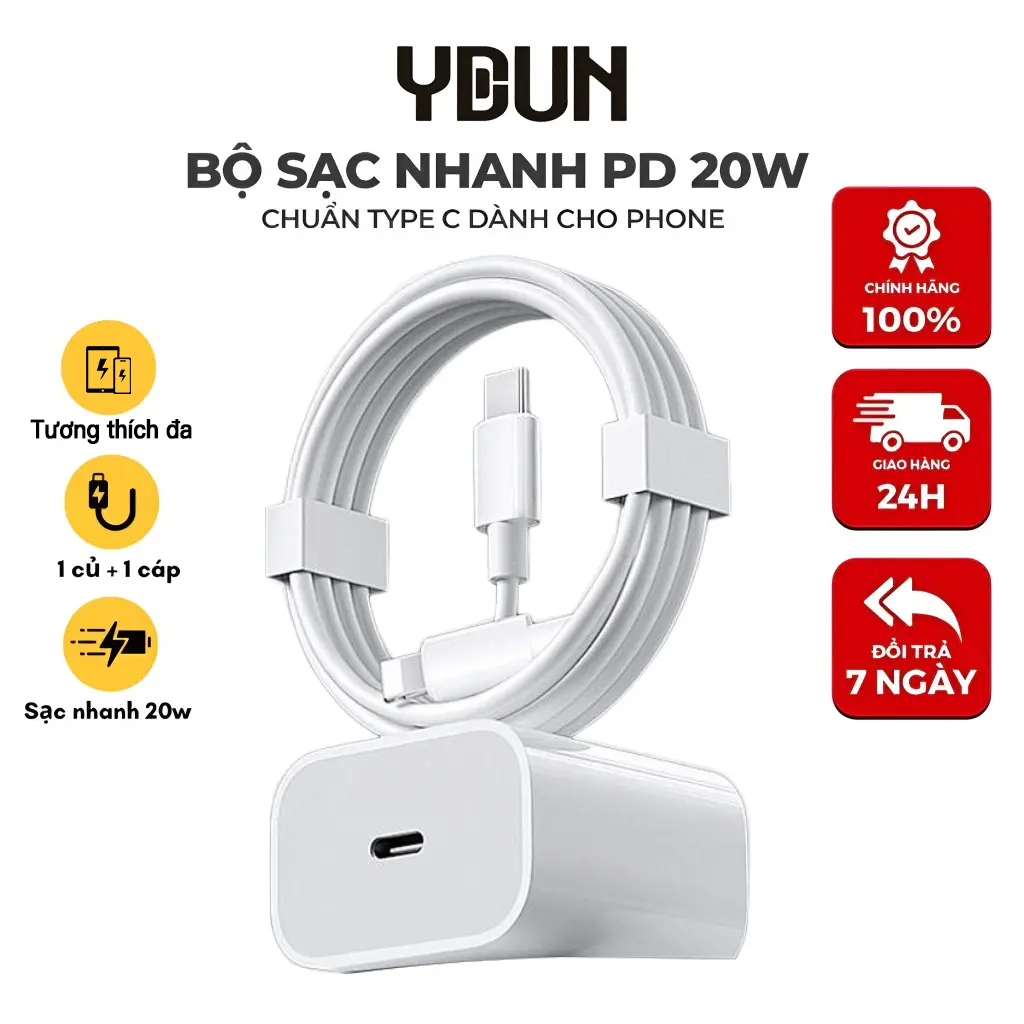Sạc nhanh PD Type-C 20W & Dây cáp dữ liệu LN, tương thích với iPhone 6-14, chip thông minh, an toàn chống cháy nổ, dây sạc 1m/1,5m/2m, bộ sạc nhanh.