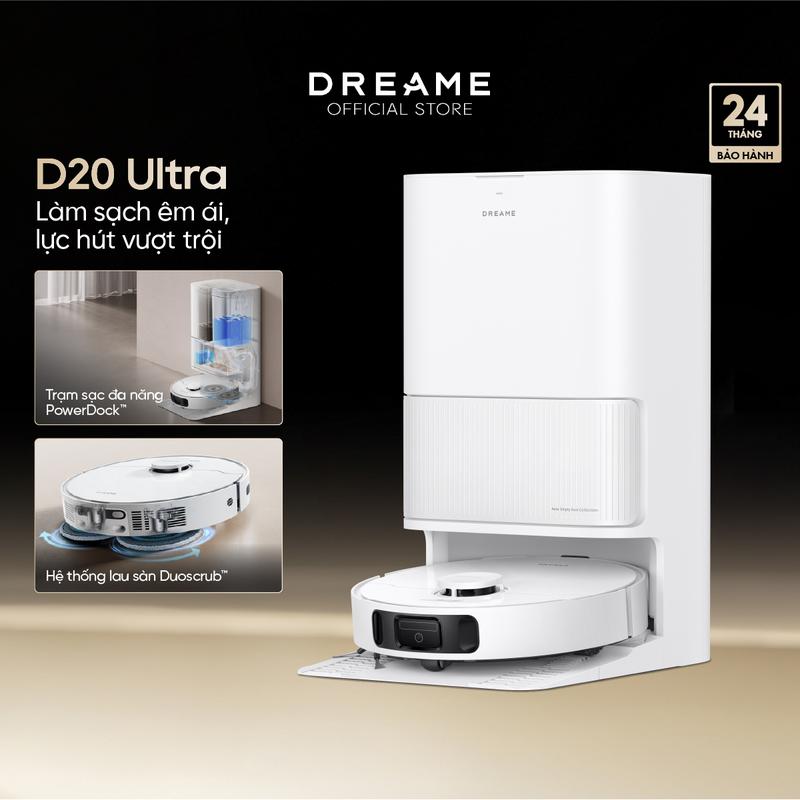 [TẶNG 2 chai NLS 1L] Robot hút bụi lau sàn Dreame D20 Ultra - Bản Quốc Tế - Bảo Hành 24 Tháng