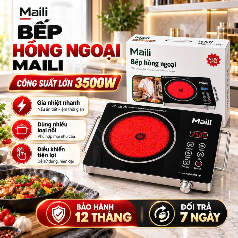 Bếp Hồng Ngoại MAILI 3500W Công Suất Lớn, Điều Khiển Cảm Ứng, Gia Nhiệt Nhanh, Dùng Mọi Loại Nồi, Bảo Hành 12 Tháng, Đổi Trả 7 Ngày