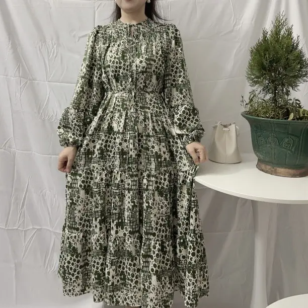 Gaun Satin Panjang Polkadot  Cetakan Macan Tutul Plus Longgar Dan Kasual Ukuran Gemuk Mm Slim Fit Dan Tipis Sifon Wanita Dress Korean 1