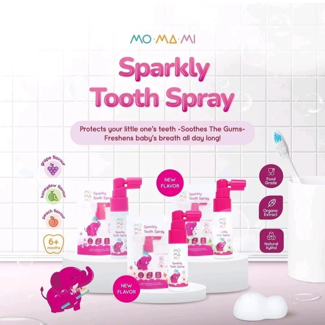 Momami Sparkly Tooth Spray Semprot 20ml Peach Flavour Honeydew Flavor | Pembersihan Gigi Anak Balita | Semprotan Gigi Anak | Fruity | Perlengkapan bayi dan anak | Balita Cewek Cowok | Perawatan Gigi Anak Pelindung Gusi Sensitif Anak-Anak Sikat Green