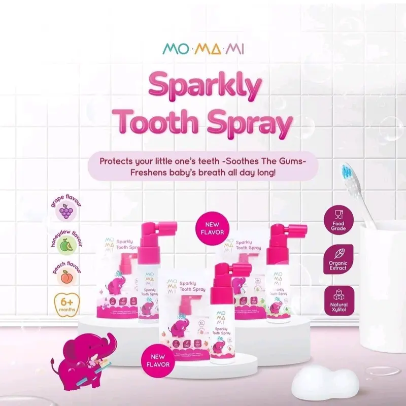Momami Sparkly Tooth Spray Semprot 20ml Peach Flavour Honeydew Flavor | Pembersihan Gigi Anak Balita | Semprotan Gigi Anak | Fruity | Perlengkapan bayi dan anak | Balita Cewek Cowok | Perawatan Gigi Anak Pelindung Gusi Sensitif Anak-Anak Sikat Green 0