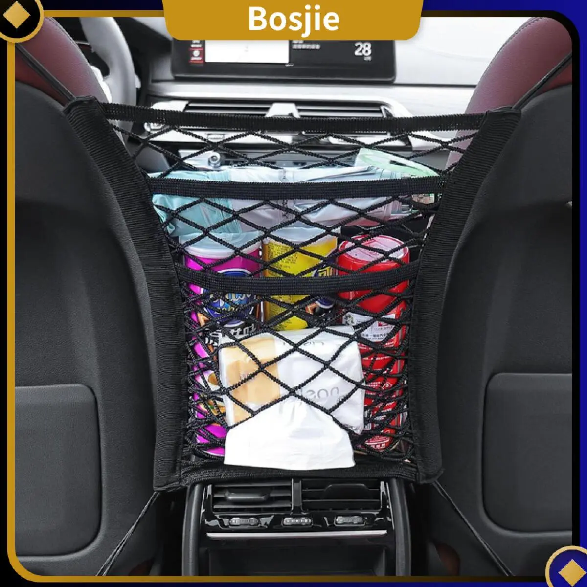 [Bosjie] Jaring Mesh Penyimpanan Barang Mobil Car polyester hitam stowing & tidying Net Storage Organiser Kantong 3 Lapis Jaring Bagasi Tengah Jok Mobil Car Cargo Net Organizer Bahan Tebal High Quality