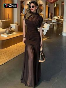 Vestido ajustado de malla transparente con frunces, hombros caídos, estilo cap, mangas cortas, cuello alto falso, ajuste entallado; para fiesta, club, citas, noche, vacaciones, uso diario, verano, todas estaciones.