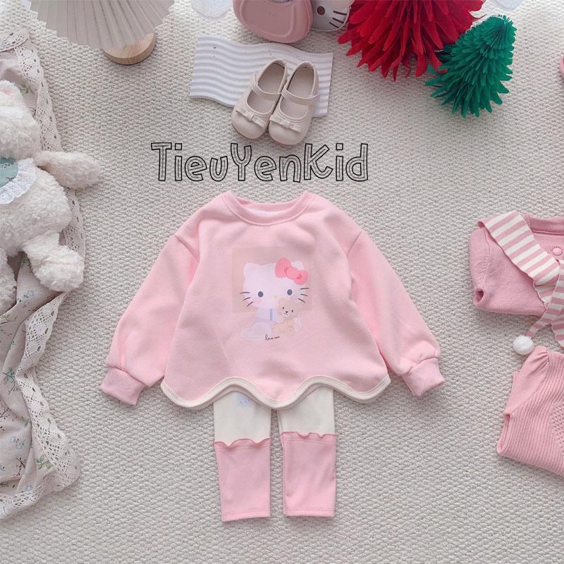   Tiểu Yến KID  S2111-Set nỉ thu đông bé gái áo nỉ mix quần legging 