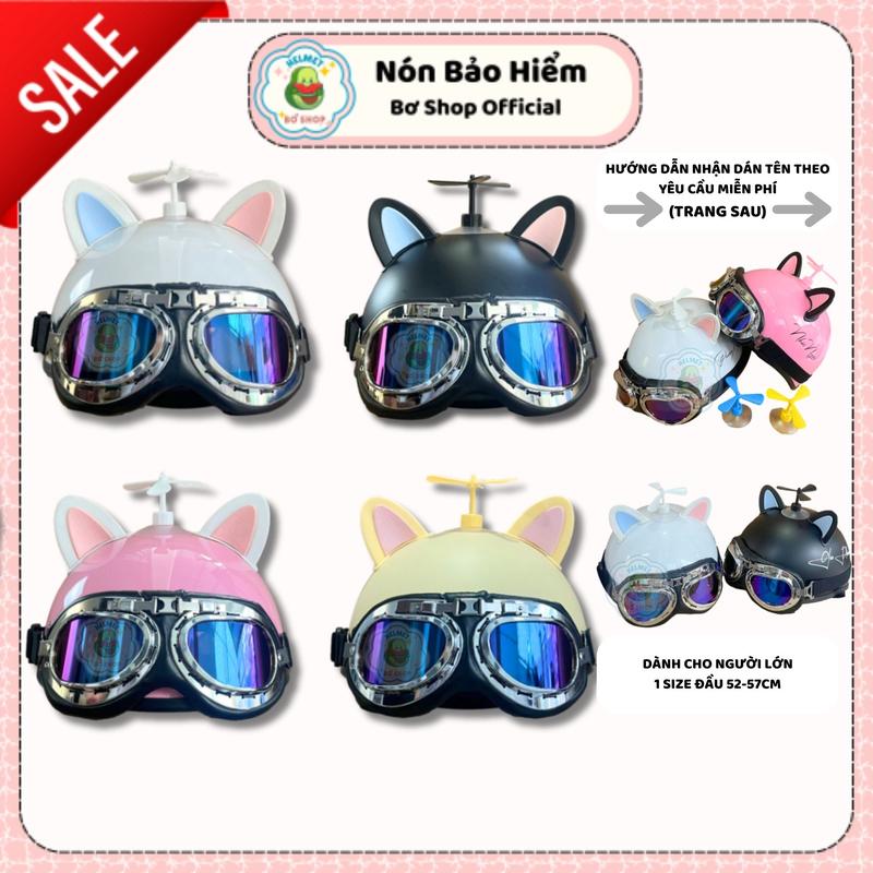 (GHI CHÚ TÊN) Nón Bảo Hiểm Nửa Đầu Phi Công Kèm Tai Mèo Hai Màu Và Chong Chóng Doraemon Nhiều Màu Dễ Thương, Mũ Bảo Hiểm Phi Hành Gia Phù Hợp Nam Và Nữ, mubaohiem helmet Bơ Shop