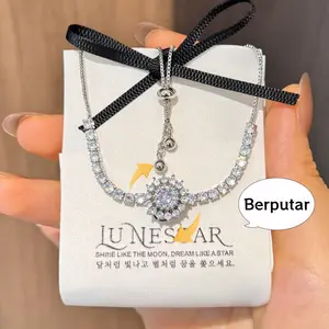 Lunestar Gelang Bunga Matahari Moissanite Jepang dan Korea Terlaris Perhiasan Tangan Tali Tarik Berlian 3 Karat Gelang Wanita Elegan Tahan Pudar