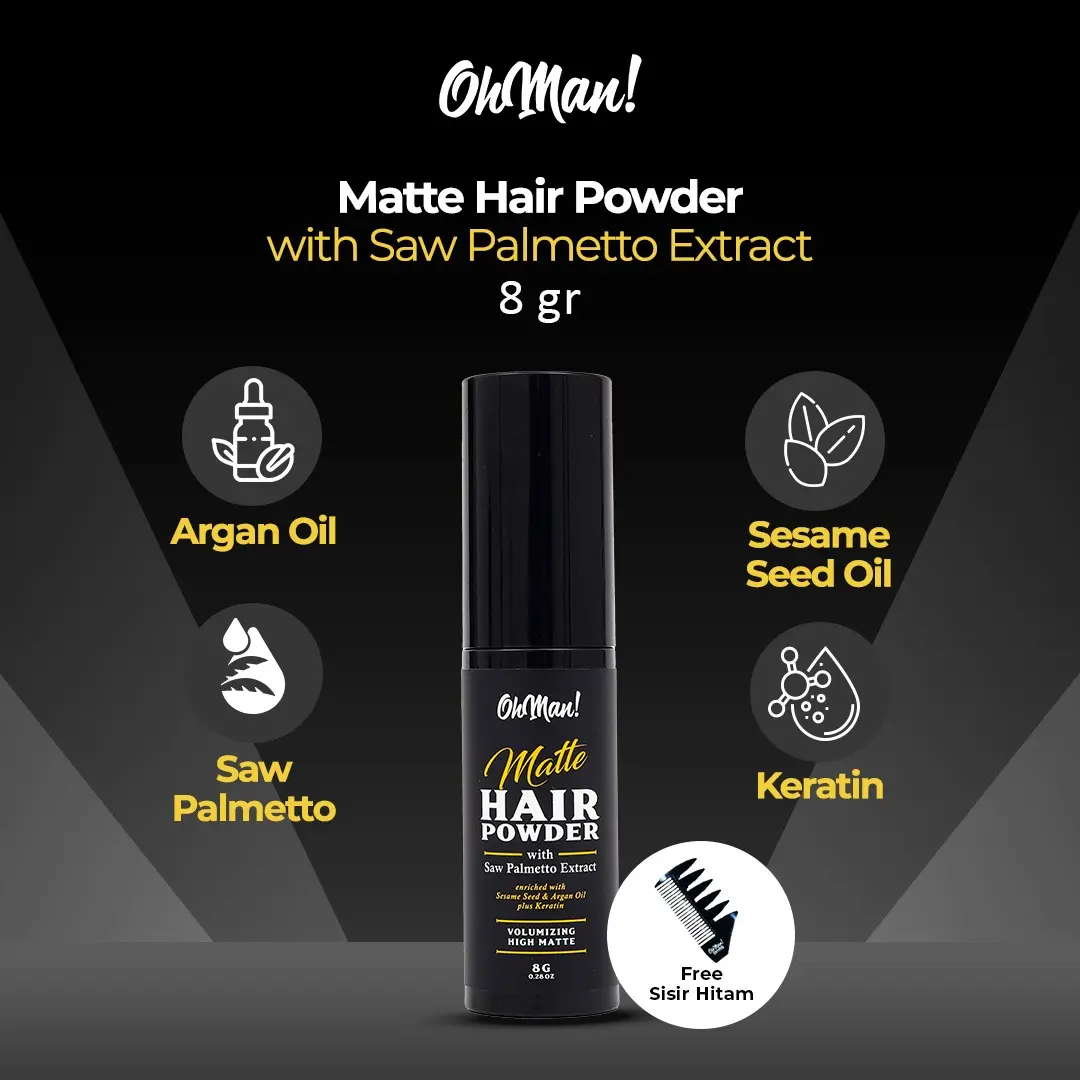 OhMan! Matte Hair Powder 8 gr Free Sisir Hitam pengembang rambut pria