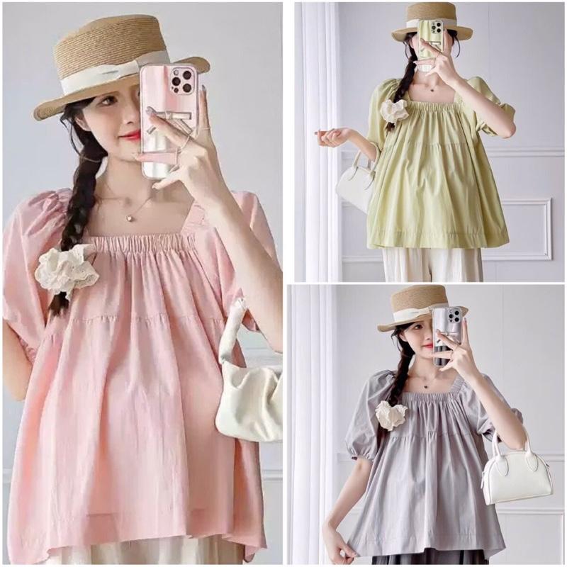 Áo Bầu Xinh Bigsize Mùa Hè Mặc Nhà Đi Chơi Thiết Kế Cổ Vuông Chất Vải Mát, Áo bầu babydoll cổ vuông siêu hot, freesize từ 48-67kg️, áo bà bầu cao cấp chất đũi siêu mát siêu mềm ko nhăn