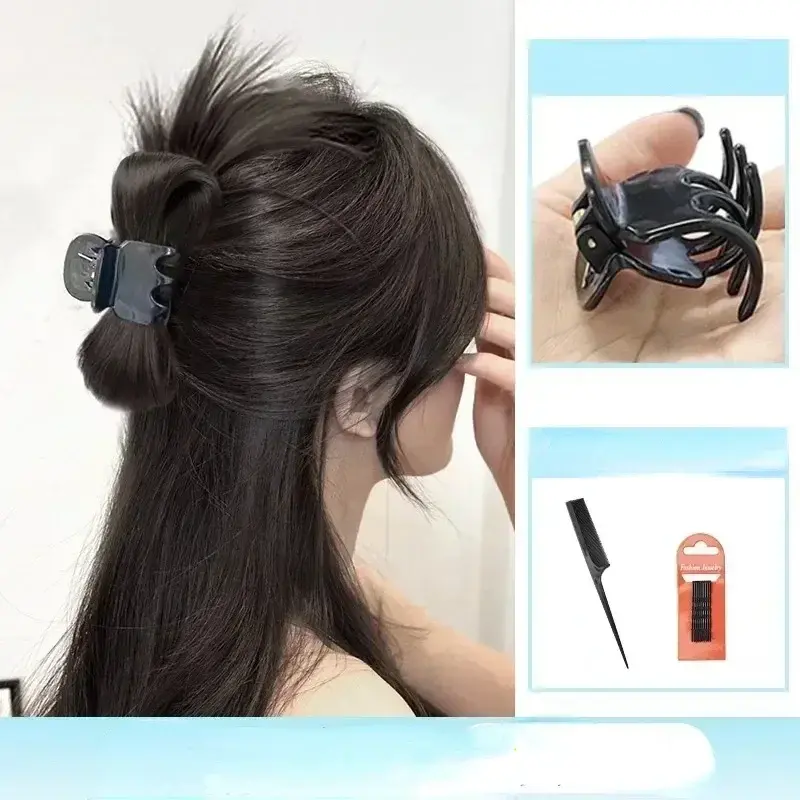 Kẹp Tóc Giả Nửa Buộc, Dành Cho Nữ, Kẹp Tóc Càng Cua, Đầu Quả Cầu Lông Vũ Kiểu Tóc Búi Lười, Kẹp Càng Cua, Kẹp Tóc Tóc Đuôi Ngựa Cao, Phụ Kiện Women