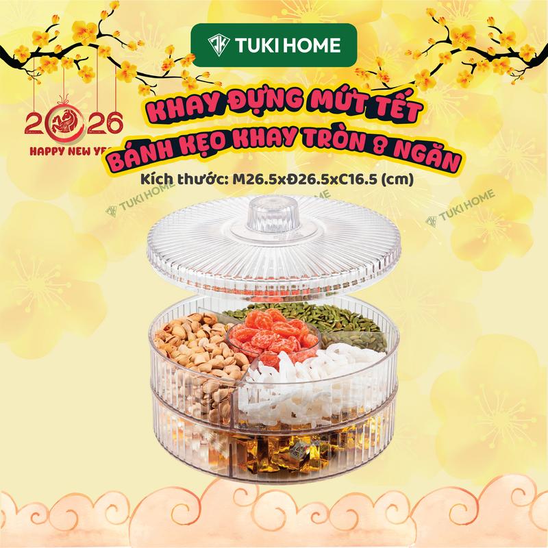  Khay đựng bánh kẹo mứt Tết 2 tầng 8 ngăn đựng đồ để phòng khách sang trong nhựa Việt Nhật 5635-2 