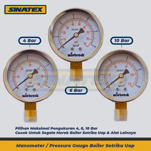 Wiebrock Pressure Gauge 37 / 60 / 90 / 150 PSI Manometer Boiler Setrika Uap Besi Kaca Made in Taiwan