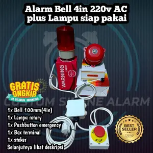 Alarm Bell Sekolah Kantor Pabrik 220V AC 4in Plus Lampu Siap Pakai dengan Bell 100mm Lampu Rotary dan Pushbutton Emergency