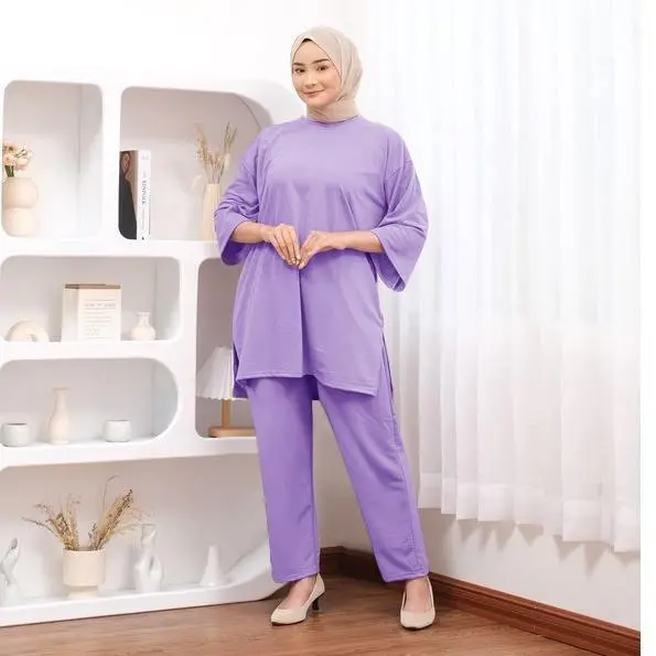 2UK ONESET POLOS JUMBO CELANA ATASAN OVERSIZE BASIC RATA baju karet wanita  setelan  kaos Melar Muslim 0