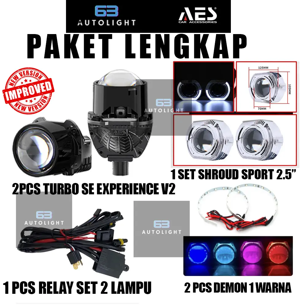 [PAKET LENGKAP] AES Turbo SE Experience Version 2 + Shroud Sport + Demon + Kabel Relay Lampu Motor Motorcycle CAR