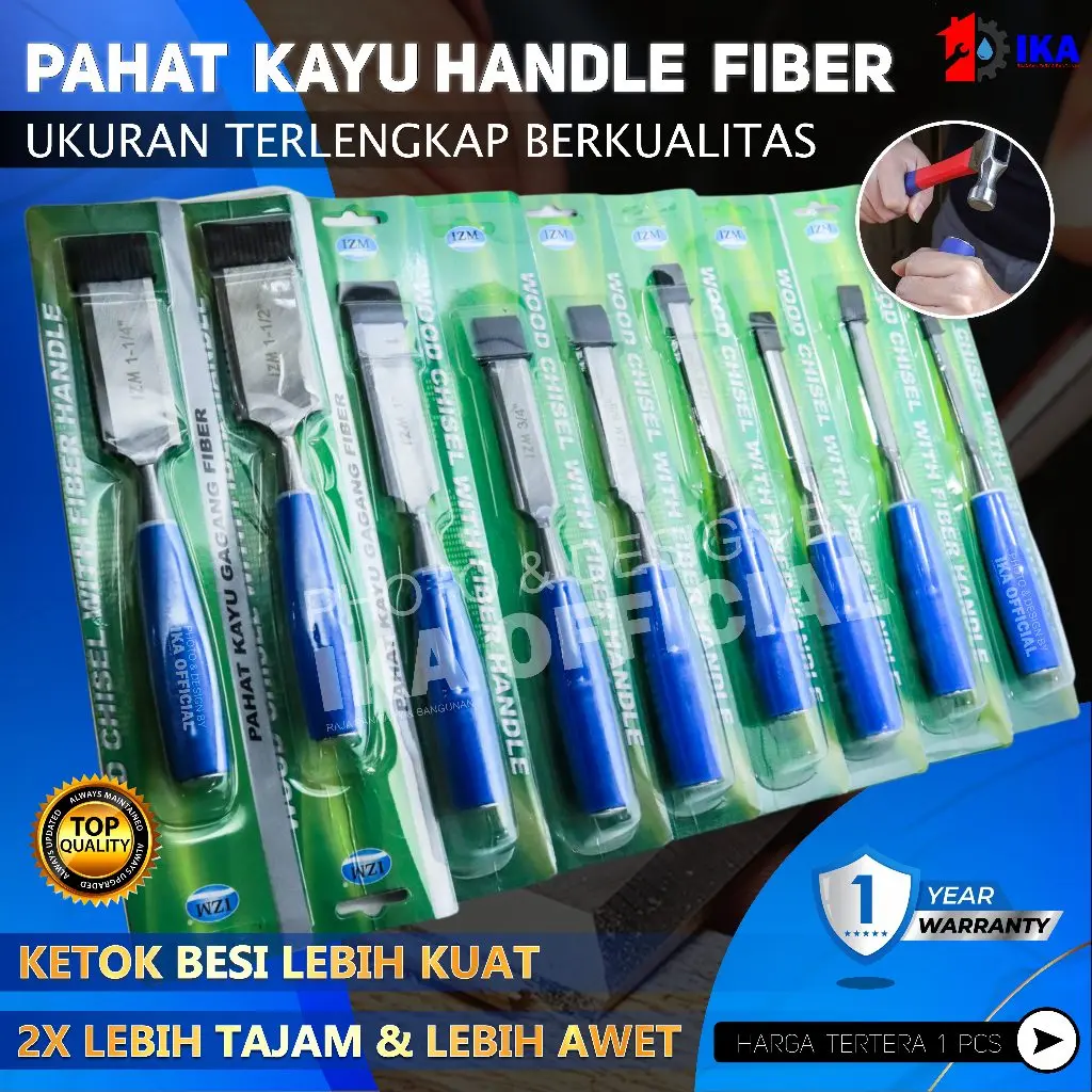Pahat Kayu Gagang Fiber Aneka Ukuran - Wood Chisel Tatah Pahat Kayu Fiber - 1/4" 1/2'' 5/8''  3/4'' 1 1/2'' 5/16" 3/8" 1" 11/4" Gagang Fiber Ukir GG Gagang Fiber Kayu Tatah Wood Chisel Ala