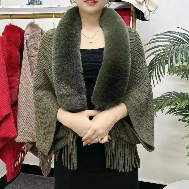 Áo Choàng Cardigan Thời Trang Cổ Áo Lông Giả Áo Choàng Nhồi Bông Khăn Choàng Dệt Kim Ấm Áp Mùa Đông Dệt Kim Dày Khăn Choàng Dáng Rộng Cho Nữ Với Lông Giả Thích Hợp Cho Váy Dạ Hội Và Đám Cưới.