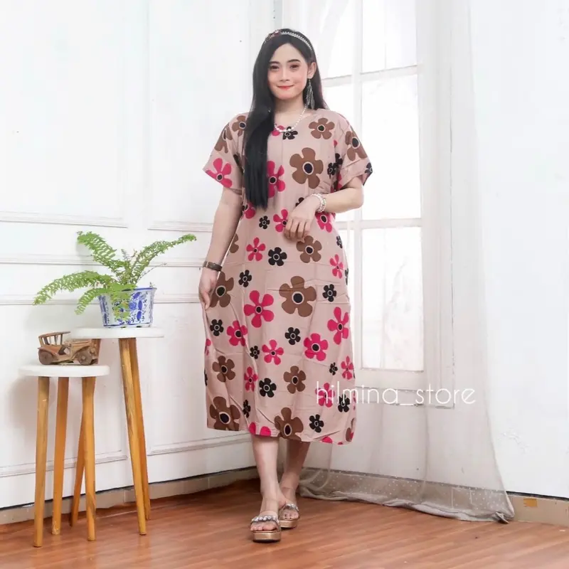 Daster Gadis Remaja Mocha Mousse Cappucino Rayon Homedress  LD 110 Motif Cantik Midi Busui Friendly Lembut Nyaman Bunga 7