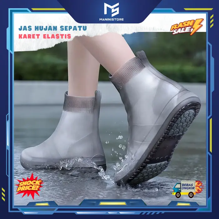Jas Hujan Cover Sepatu Karet Elastis Anti Air TPE Non Slip