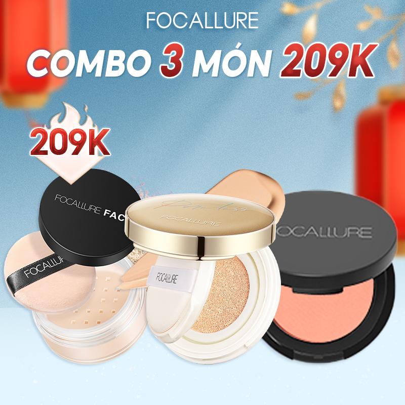 FOCALLURE Combo 3 Món Trang Điểm Mặt Cushion Phấn Nước Hỗ Trợ Che Phủ Khuyết Điểm + Phấn Phủ Dạng Bột Hỗ Trợ Kiềm Dầu + Phấn Má Hồng 2.8g Phù Hợp Trang Điểm Hằng Ngày