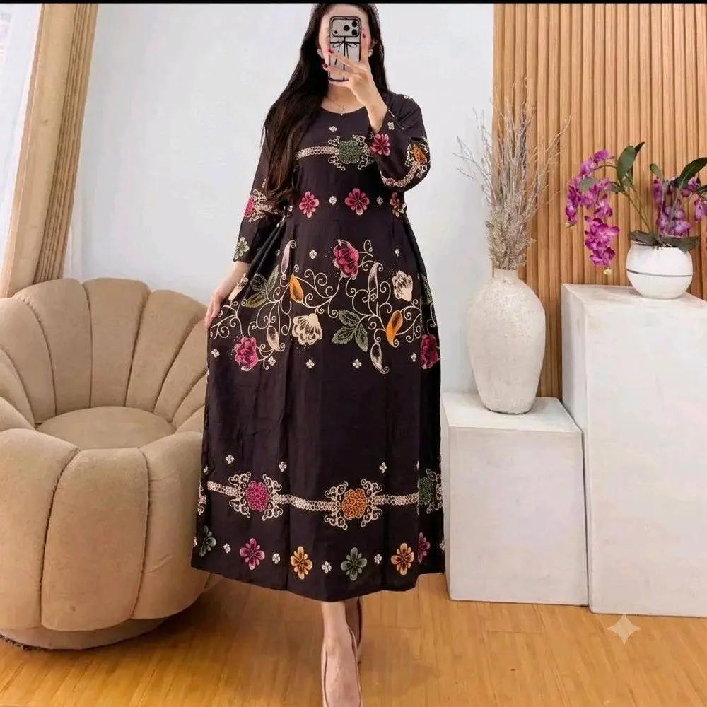 Daster Chibi Bahan Rayon Lengan 3/4 busui resleting ukuran jumbo muat bb 80 Bumil Menyusui - hitam
