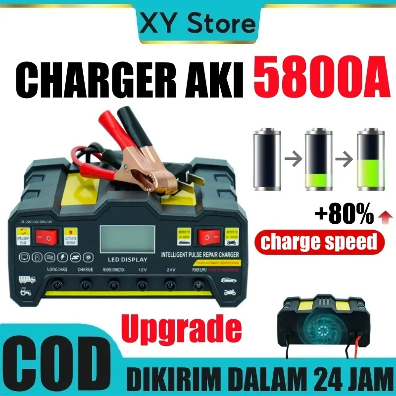 12V/24V Charger Otomatis Aki 5800A Smart Battery Charger Mobil Motor/Mobil Motor Kapal Truk Automatic Fast Smart Charger/ase Aki Mobil/Case Aki Motor