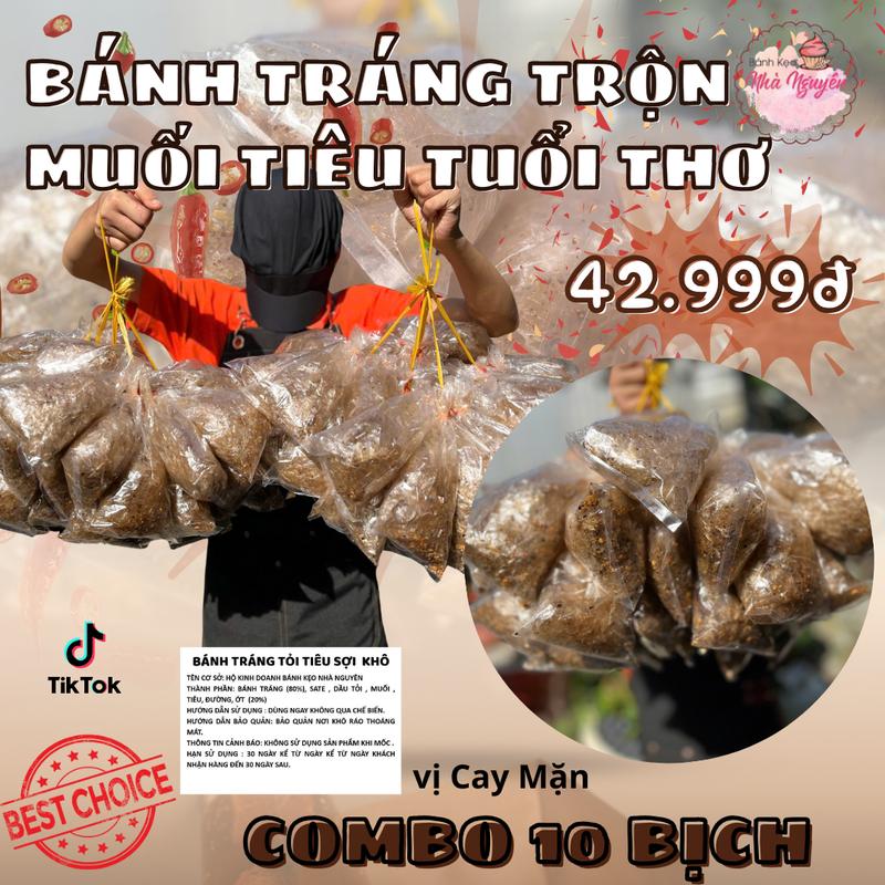 Bánh tráng trộn tỏi tiêu đen cay ăn chay được bánh sợi khô