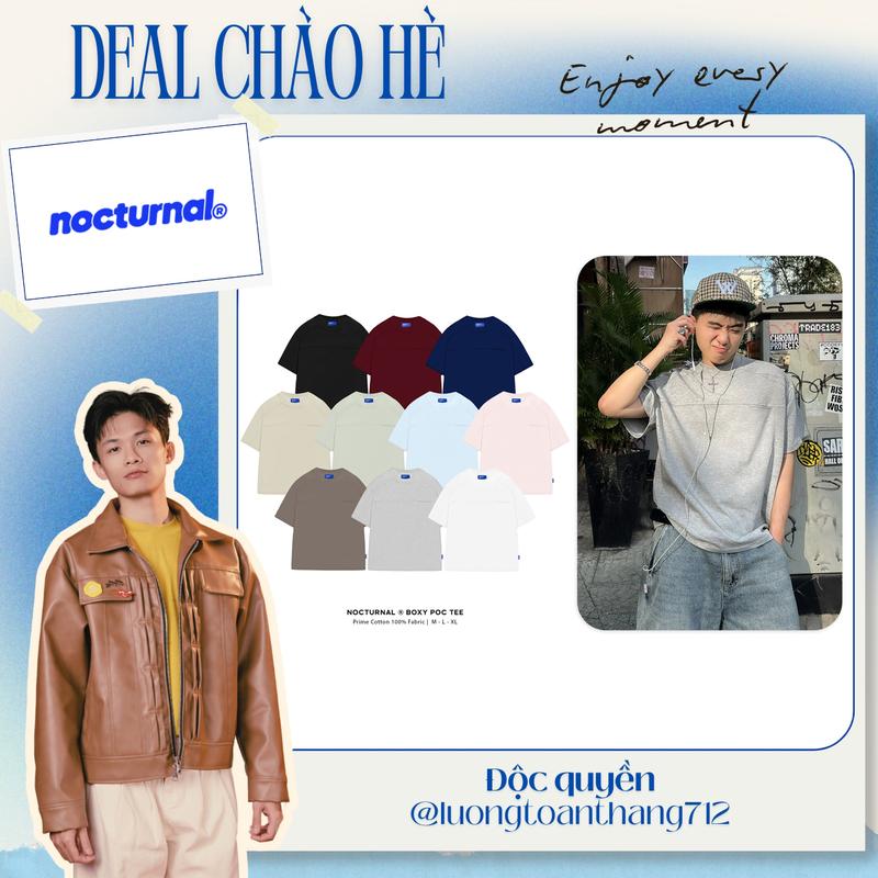 Độc quyền luongtoanthang712 Áo Thun Form Boxy NOCTURNAL Boxy Poc Tee Cotton 100% Thêu Chữ Màu Pastel Nam Nữ Unisex Localbrand