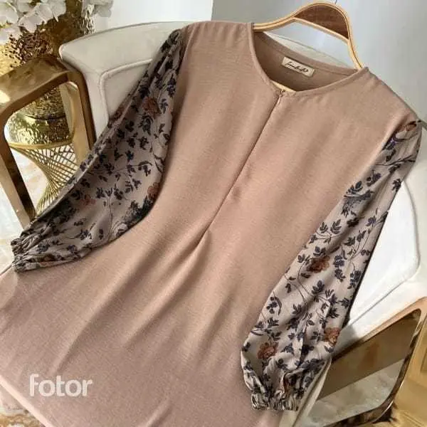 GAMIS KOMBINASI RAYON BUSUI FRIENDLY JUMBO SIZE LD120 Bunga Muslim Dress Nyaman Panjang Crinkle Garis • simpel Airflow Midi Ruffle Kotak 3