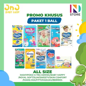 [PROMO KHUSUS] PAKET 1 BALL  MamyPoko Xtra Kering/Baby Happy/FITTI/SKIN COMFORT/SLIM/SWEETY/BERRIES/MAMA MIA/FLUFFY/MAKUKU/MERRIES