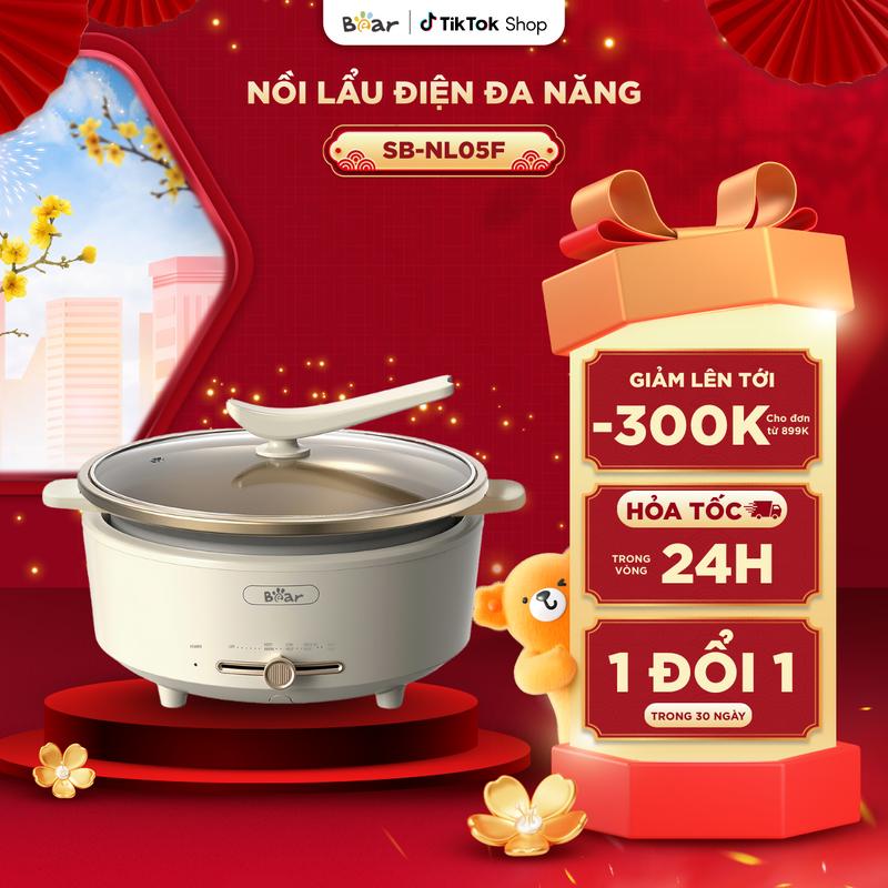   Tặng Cẩm nang nấu lẩu  Nồi Lẩu Điện Đa Năng BEAR Nồi Lẩu Điện Nồi Điện 5 Lít Nấu Ăn Tiện Dụng Nồi Lẩu Đế Rời Nhanh Sôi Tiết Kiệm Điện Nấu Ăn Chống Dính Có Tay Cầm Chống Bỏng NL05F 