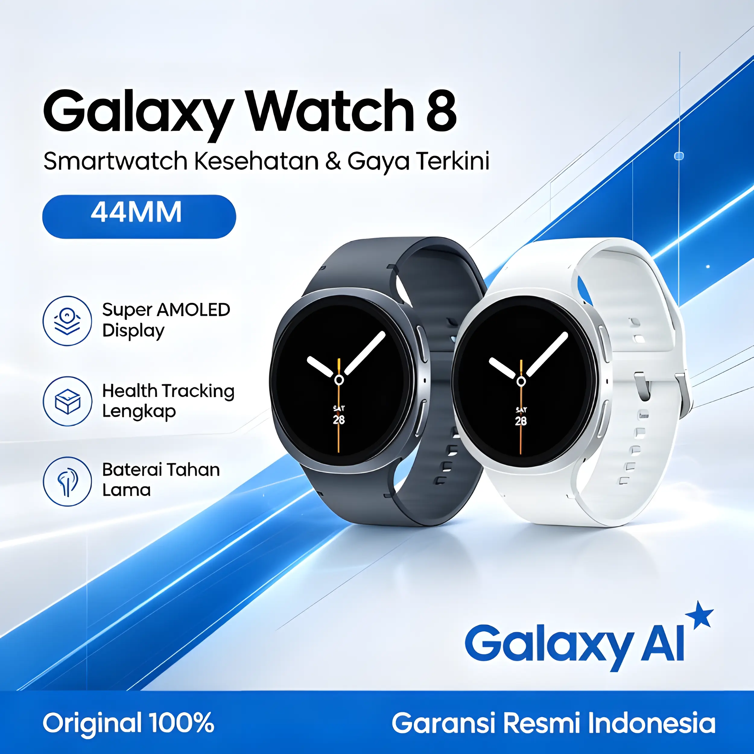 (NEW ORI)Smart Watch  Galaxy Watch 8 [44mm] HD AMOLED Waterproof Pemantauan Kesehatan Data olahraga Analisis tidur Jam Tangan Pria Wanita GPS