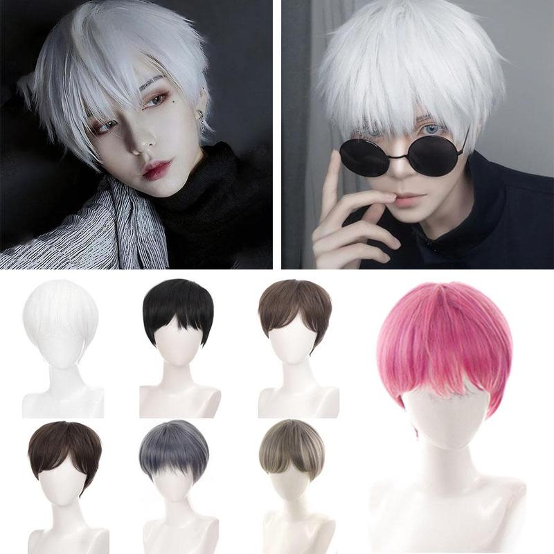 Product Introduction of Man's Wig Short Straight Black Synthetic Wigs With Bangs For Men Women Boy Fake Hair H4Z9 31