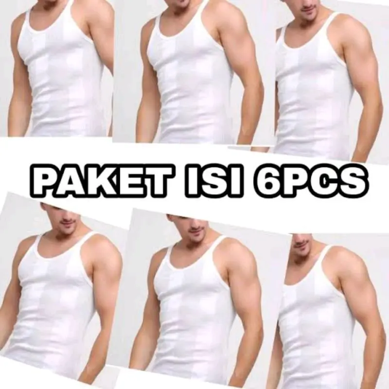 6 pcs singlet nugros pria putih termurah | kaos dalam pria nugros Putih Polos Katun Santai