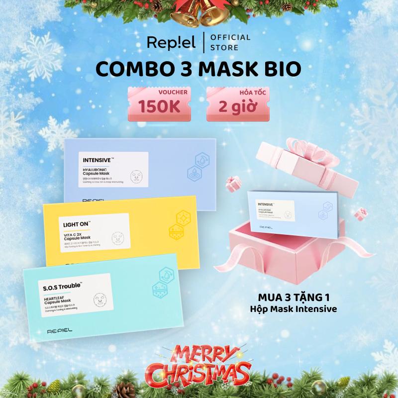   COMBO 3  Mặt nạ Bio Cellulose - Mặt nạ sinh học phôi dừa Capsule Mask REPIEL  Hộp 4 viên  