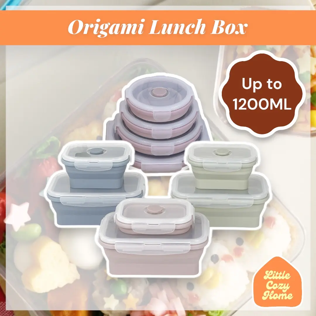 Origami Lunch Box Kotak Makan Lipat Satuan Eceran Expandable Bahan Container Silicone Lunch Box Wadah Makan Lipat Silikon Praktis Mudah Dibawa Bento Box Food Bekal