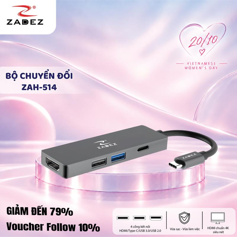 Bộ chuyển đổi ZADEZ ZAH-514 60W HDMI 4K TYPE-C HUB - 4 trong 1