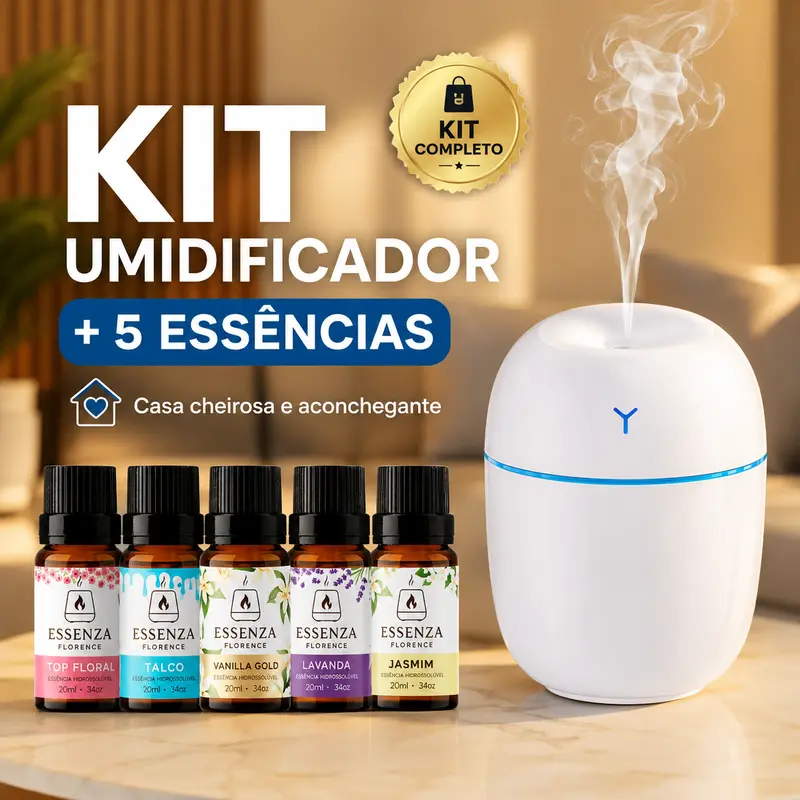 Kit 1 Umidficador + 5 Essências de 20ml Hidrossolúvel | Formato Egg | Difusor e Aromatizante